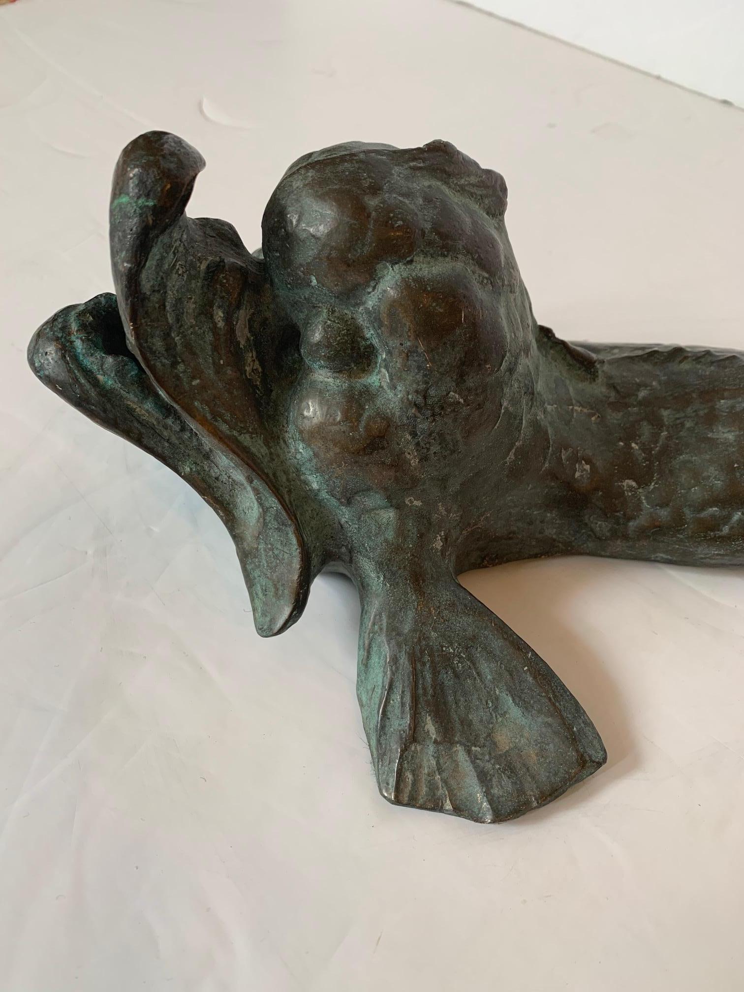 Vintage Verdigris Bronze Stylized Dolphin Sculpture 2
