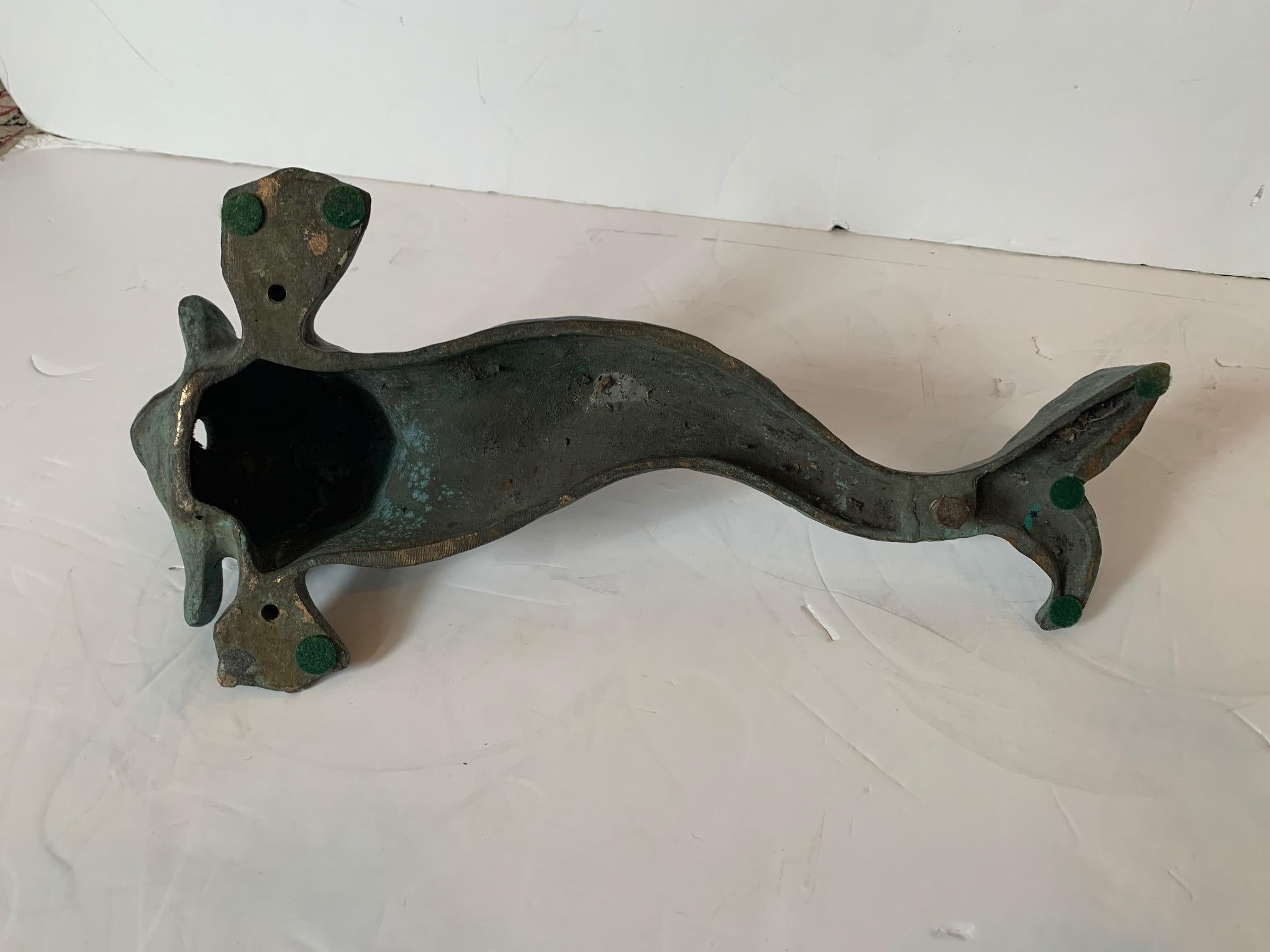 Vintage Verdigris Bronze Stylized Dolphin Sculpture 3