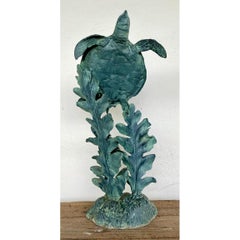 Vintage Verdigris Cast Aluminum Sea Turtle Sculpture