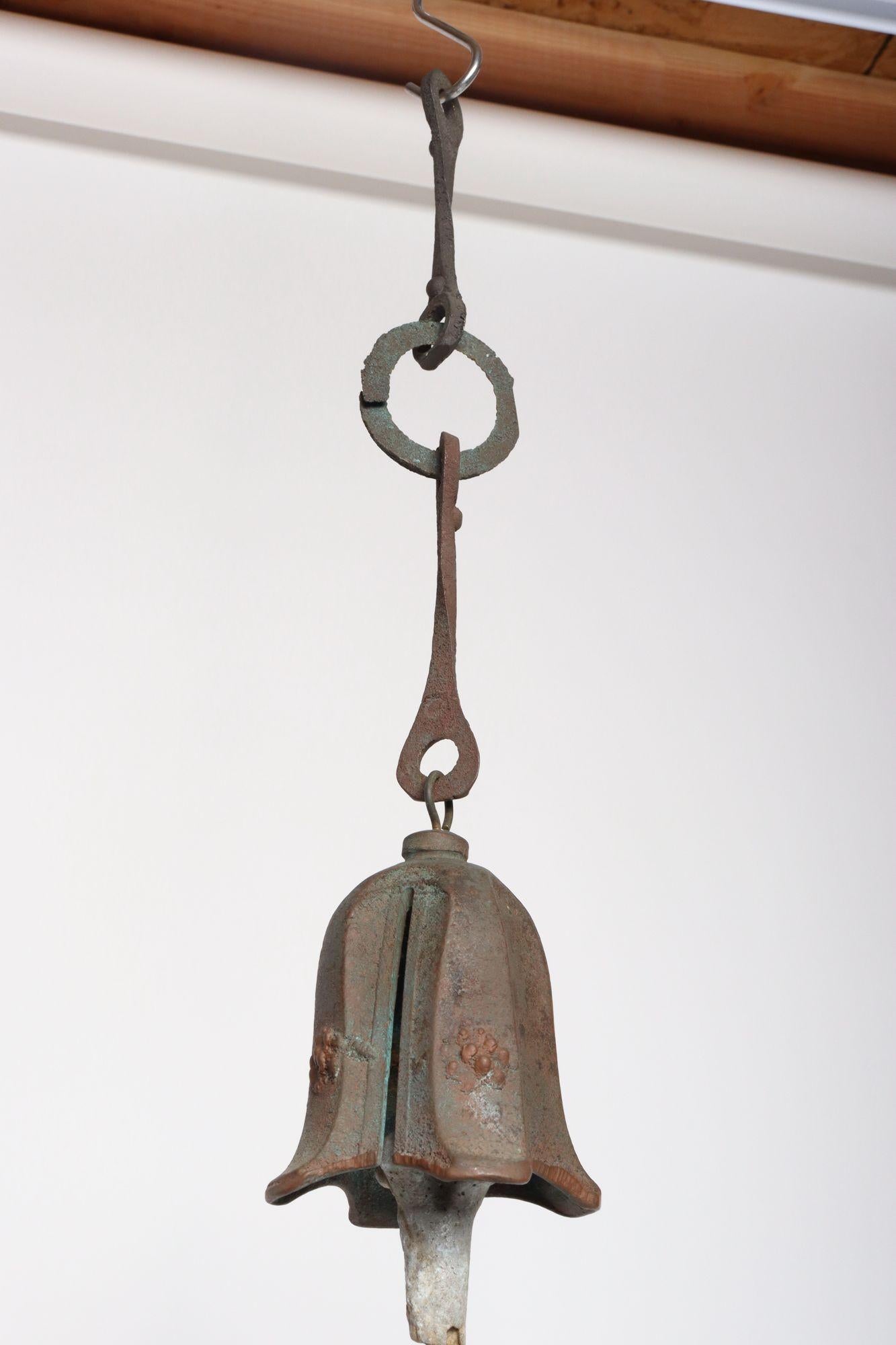 Mid-Century Modern Vintage Verdigris Cast Bronze Wind Bell / Wind Chime by Joe Ursutz For Sale