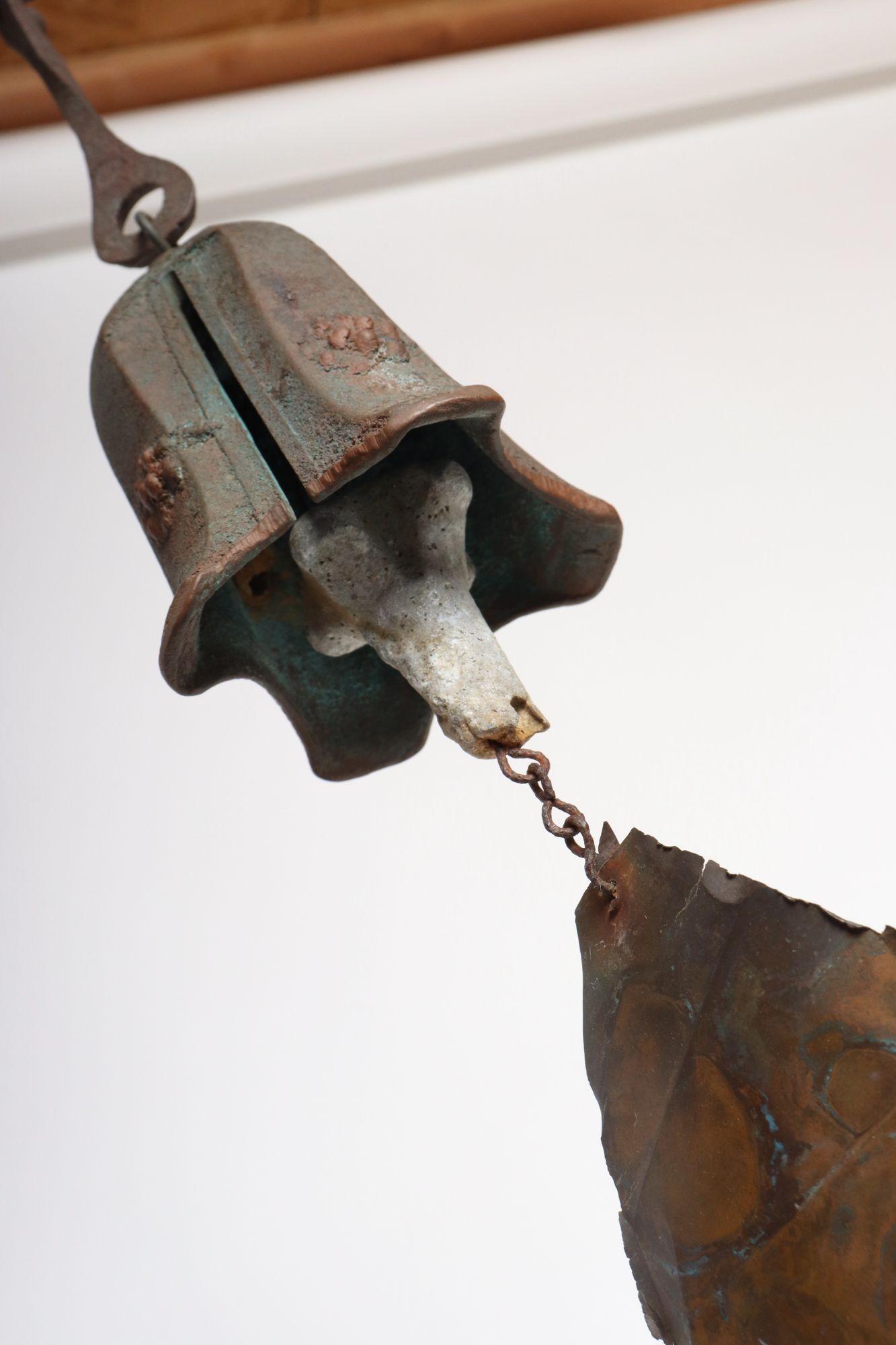 American Vintage Verdigris Cast Bronze Wind Bell / Wind Chime by Joe Ursutz For Sale