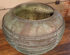 Vintage Verdigris Copper Pot / Cauldron Ornamental Architectural Object
