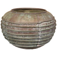 Vintage Verdigris Copper Pot / Cauldron Ornamental Architectural Object