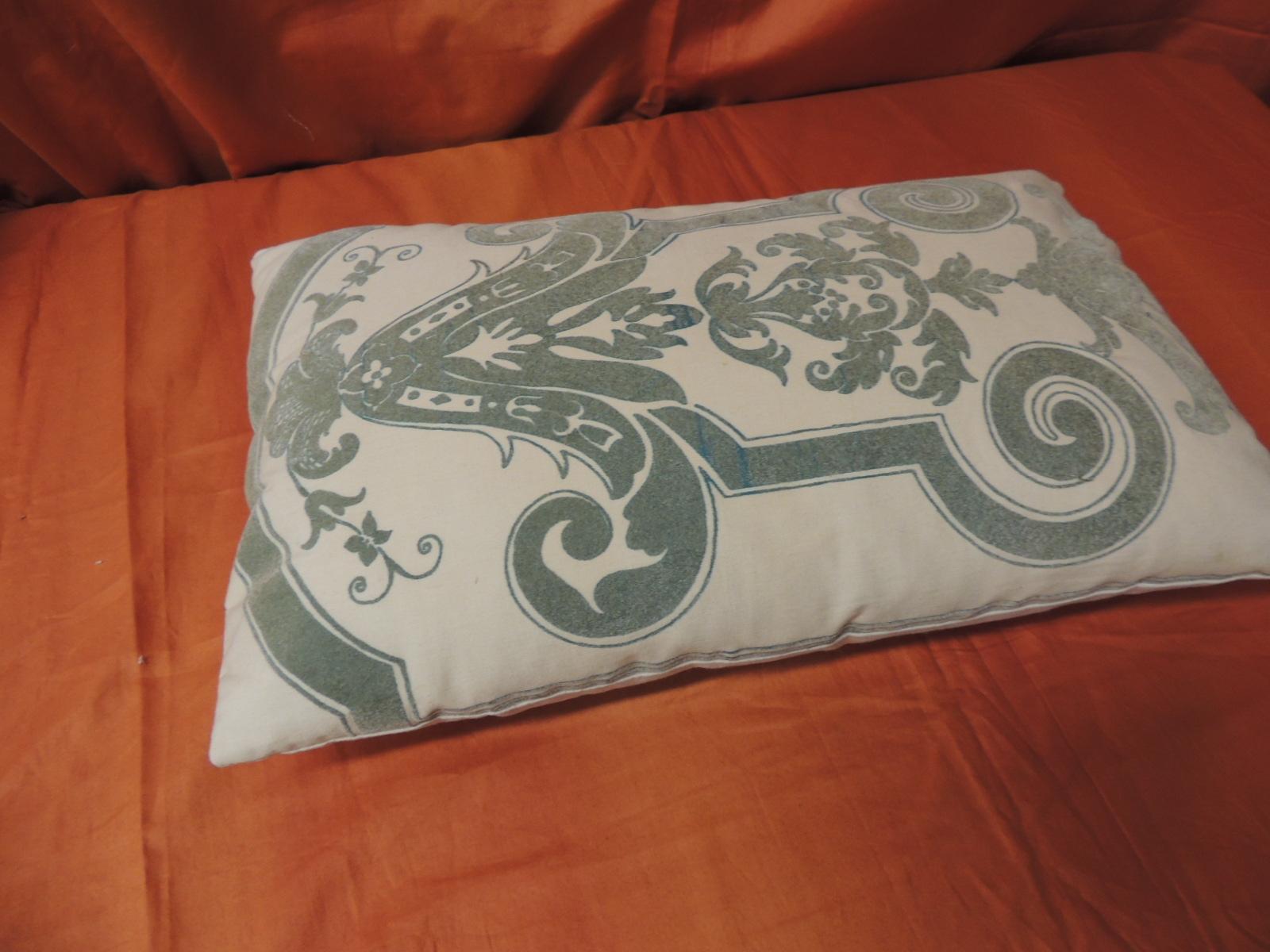 Hollywood Regency Vintage Verdigris Gaufrage Petite Lumbar Pillow