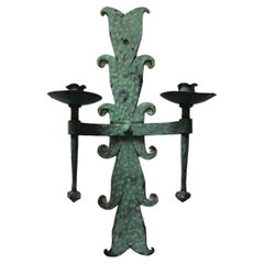 Vintage Verdigris Iron Two Candle Wall Sconce