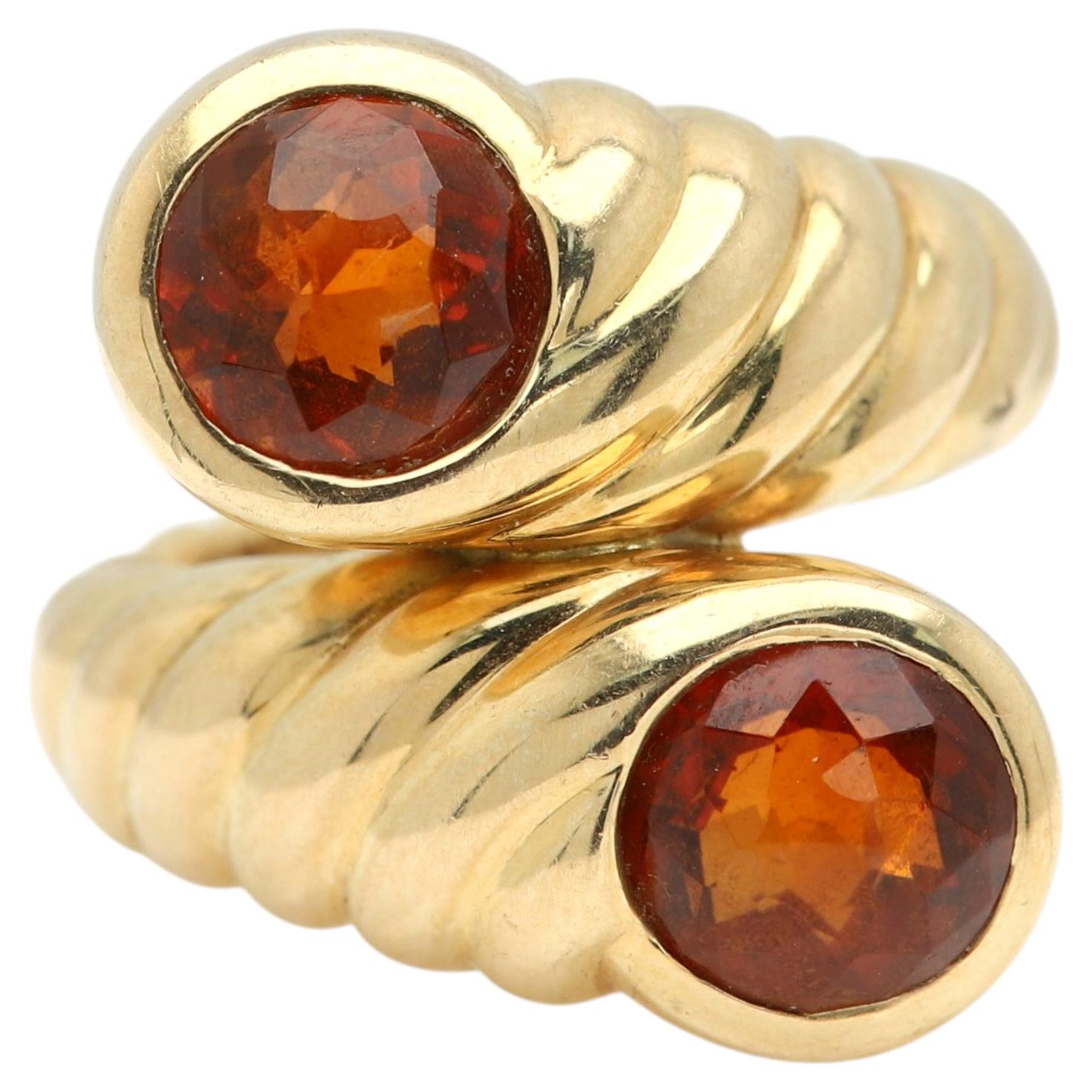 Vintage Verdura 18k Gold Garnet Bypass Double Stone Ring For Sale