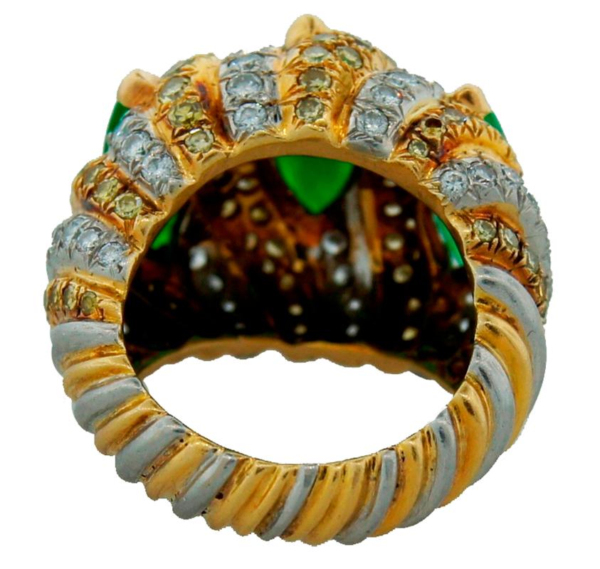 Vintage Verdura 18k Gold Jade Diamond Ring For Sale 2