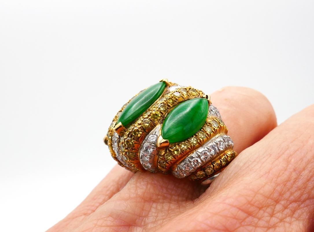 Vintage Verdura 18k Gold Jade Diamond Ring For Sale 4