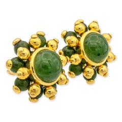 Vintage Verdura 18K Yellow Gold Cabochon Nephrite Jade Cluster Large Clip