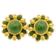 Fermaglio grande vintage Verdura in oro giallo 18 carati con cabochon di giada nefrite