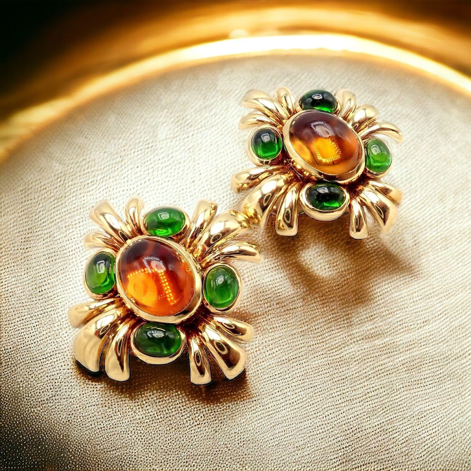 Vintage Verdura Citrine Green Tourmaline Yellow Gold Earrings In Excellent Condition For Sale In Holland, PA