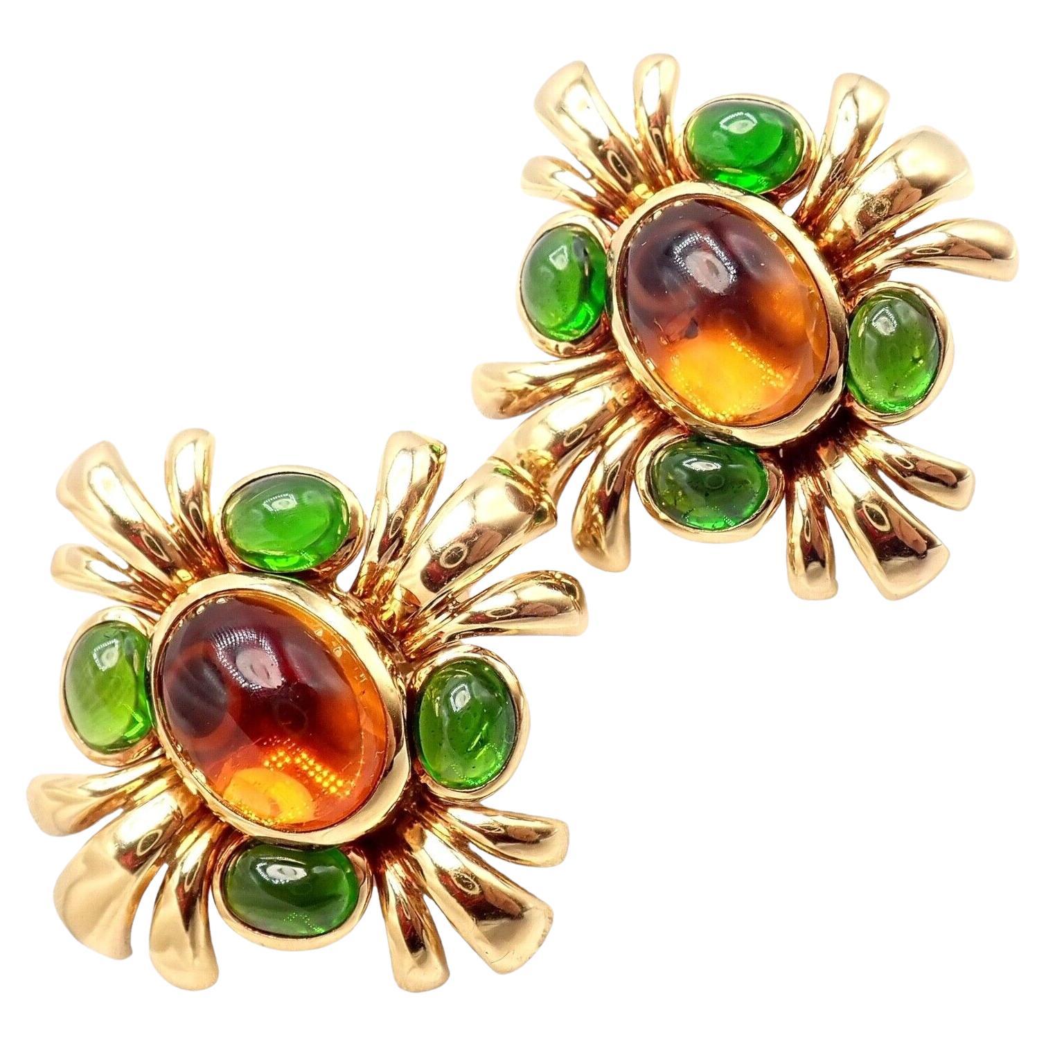 Vintage Verdura Citrine Green Tourmaline Yellow Gold Earrings