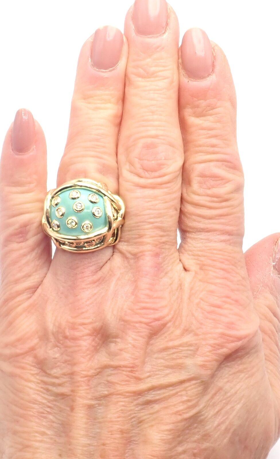 Vintage Verdura Polka Dot Diamond Turquoise Large Yellow Gold Ring For Sale 6