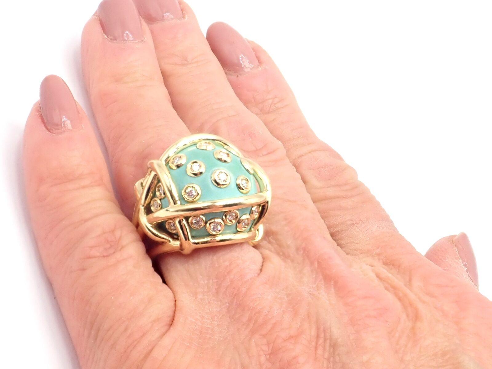 Vintage Verdura Polka Dot Diamond Turquoise Large Yellow Gold Ring For Sale 7