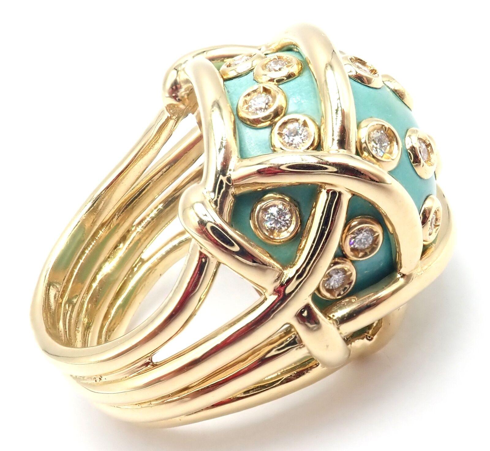 Brilliant Cut Vintage Verdura Polka Dot Diamond Turquoise Large Yellow Gold Ring For Sale