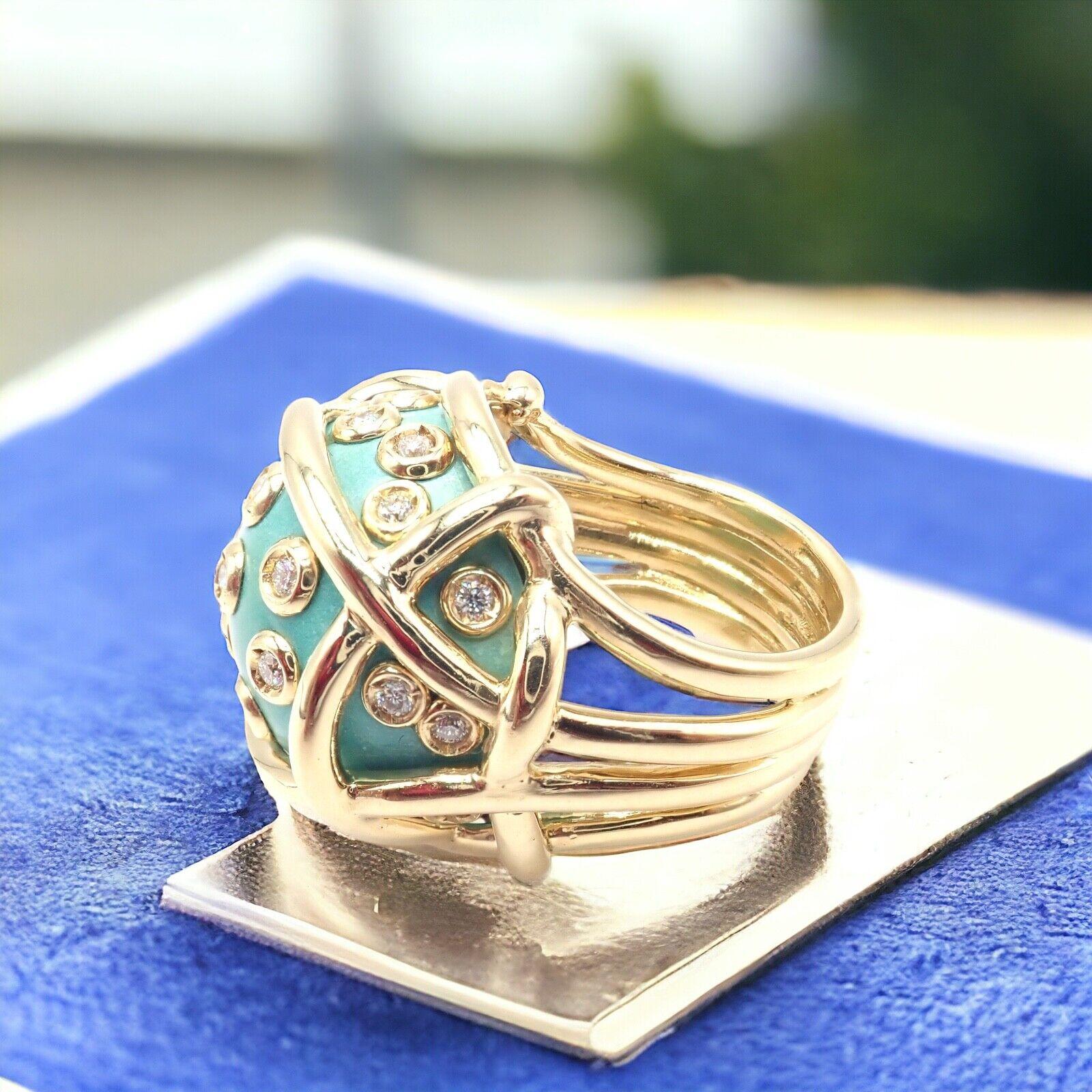 Vintage Verdura Polka Dot Diamant Türkis Großer Gelbgold Ring im Zustand „Hervorragend“ in Southampton, PA