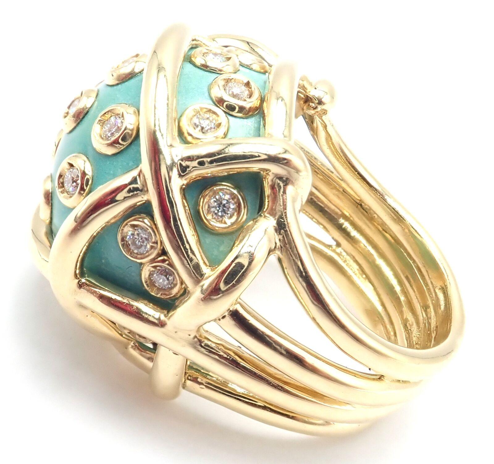 Vintage Verdura Polka Dot Diamond Turquoise Large Yellow Gold Ring For Sale 1