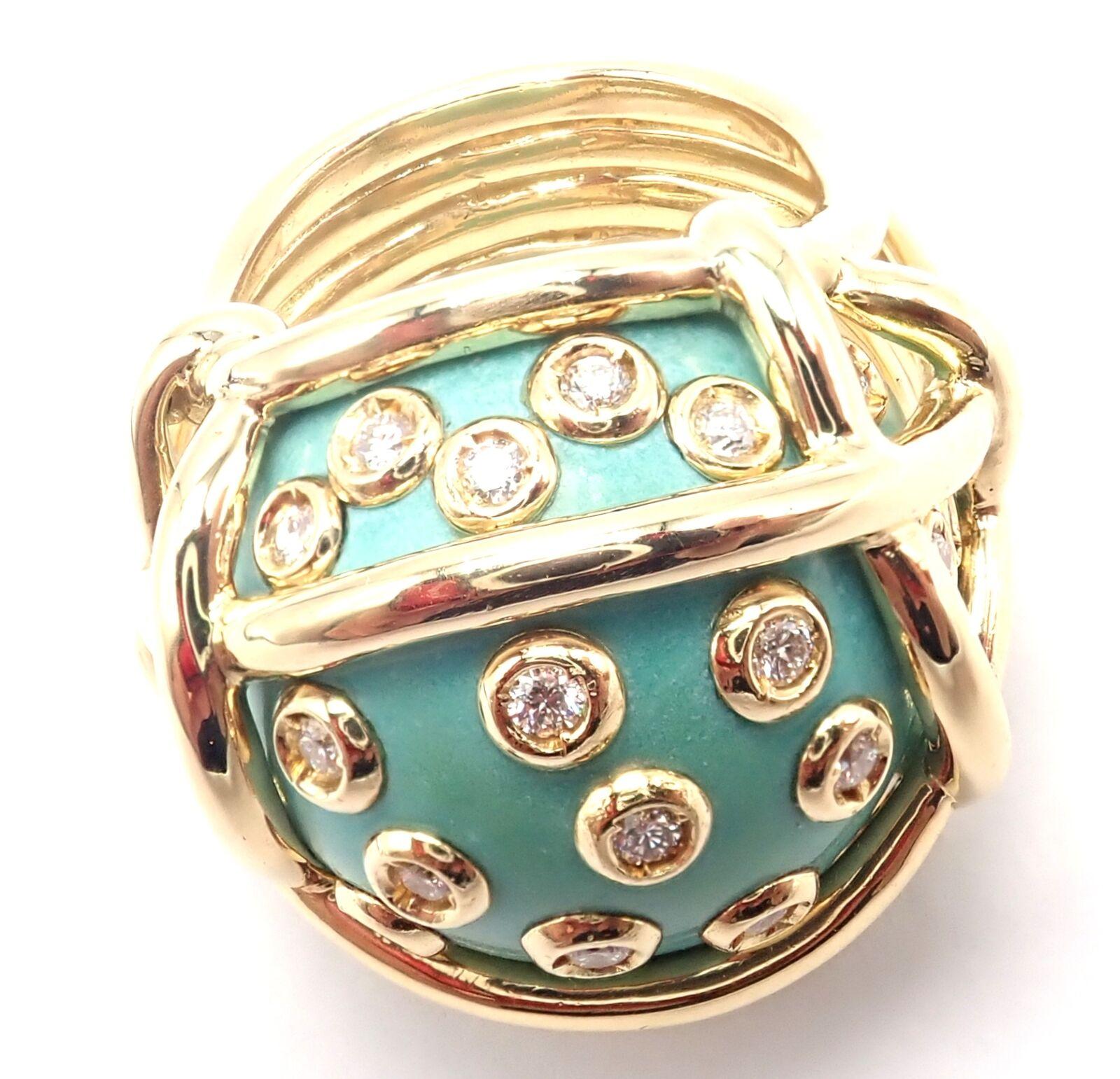 Vintage Verdura Polka Dot Diamond Turquoise Large Yellow Gold Ring For Sale 2