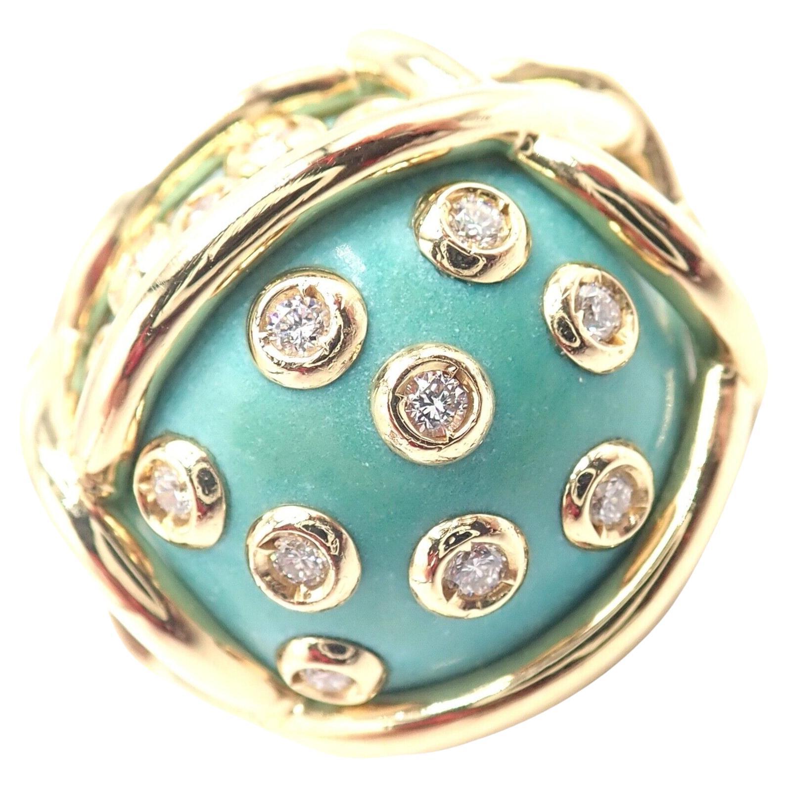 Vintage Verdura Polka Dot Diamond Turquoise Large Yellow Gold Ring For Sale