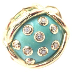 Vintage Verdura Polka Dot Diamond Turquoise Large Yellow Gold Ring
