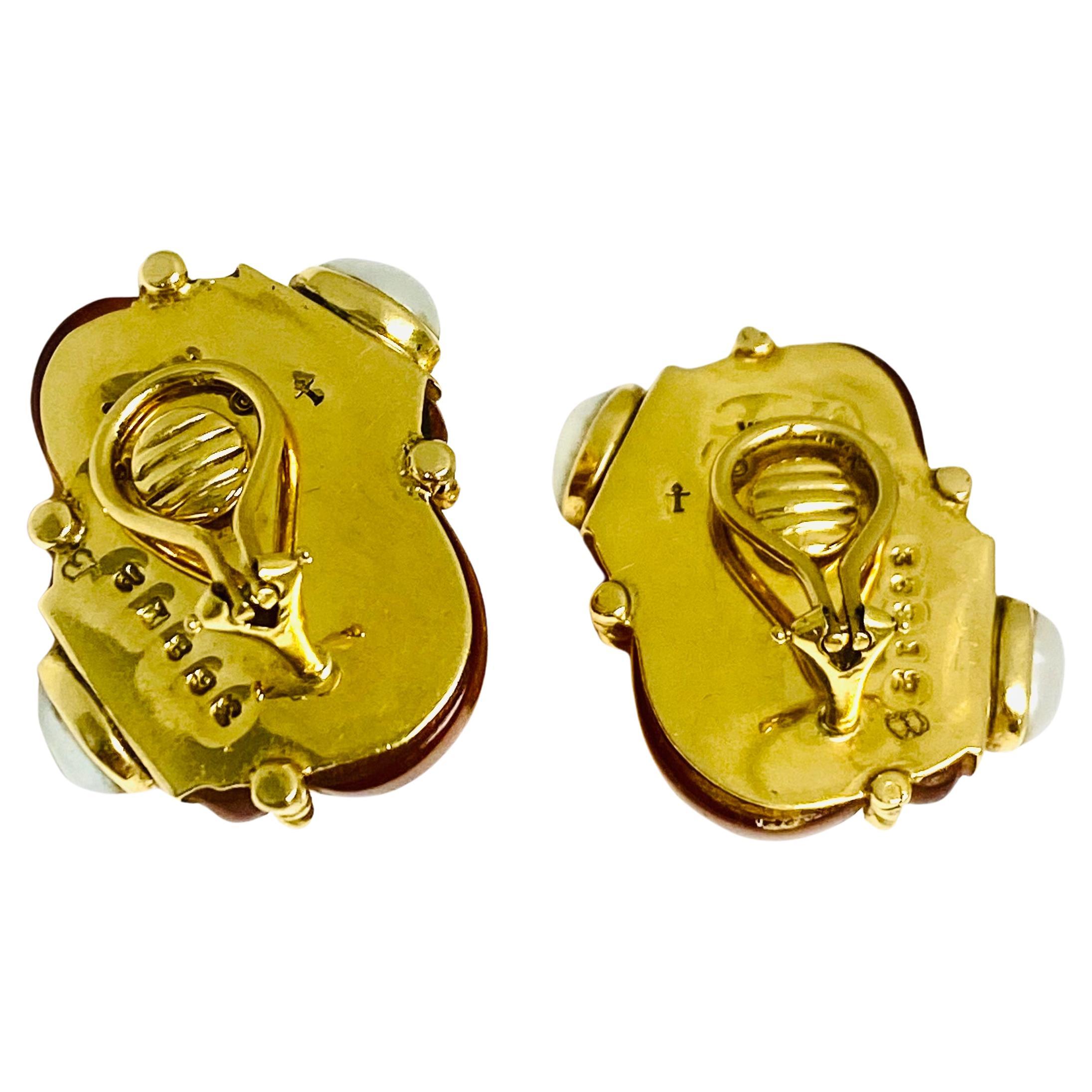 Vintage Verdura Snail Amber Earrings Pearl 18k Gold  For Sale 1