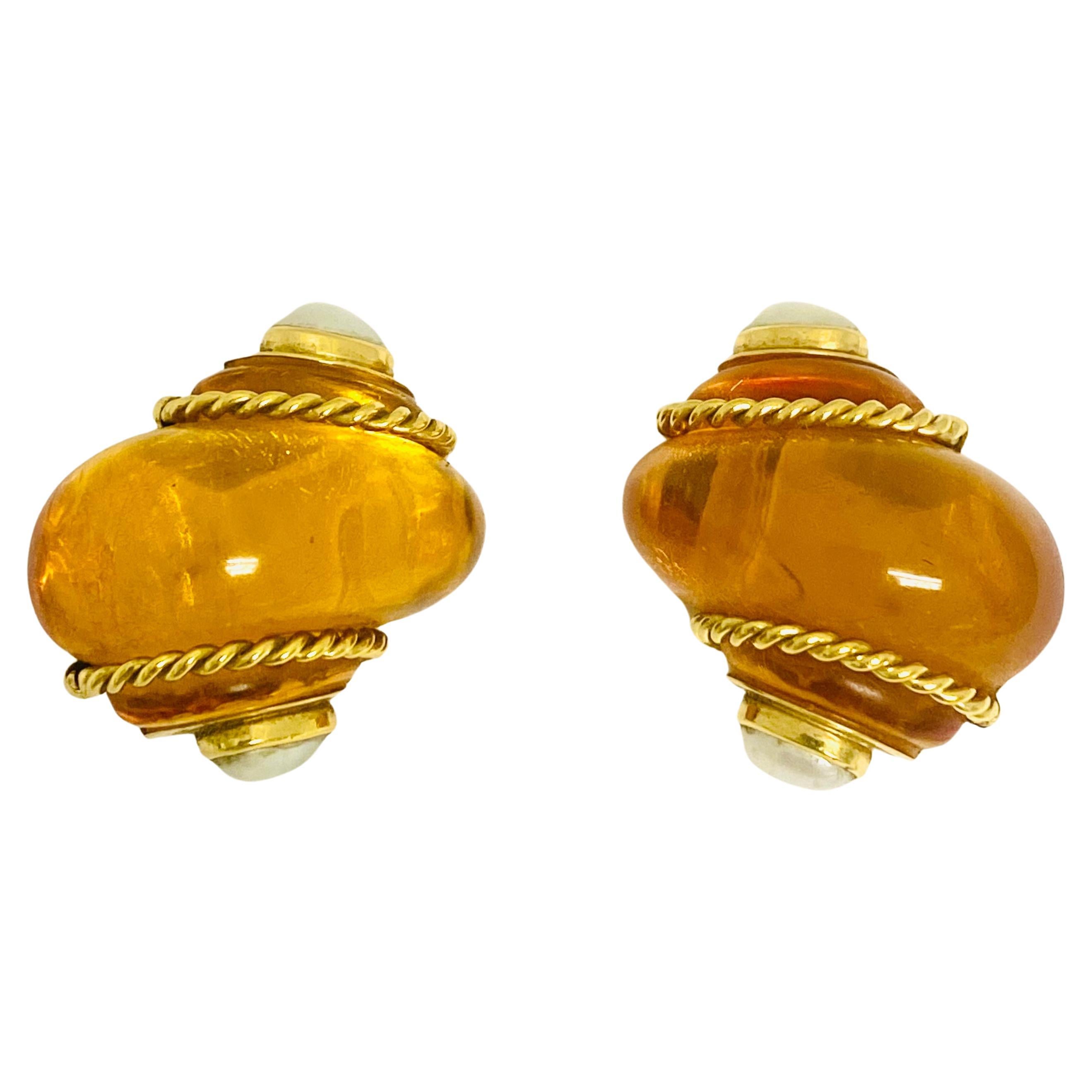 Vintage Verdura Snail Amber Earrings Pearl 18k Gold  For Sale 3