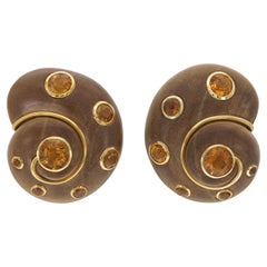 Vintage Verdura Wood and Citrine Seashell Earrings