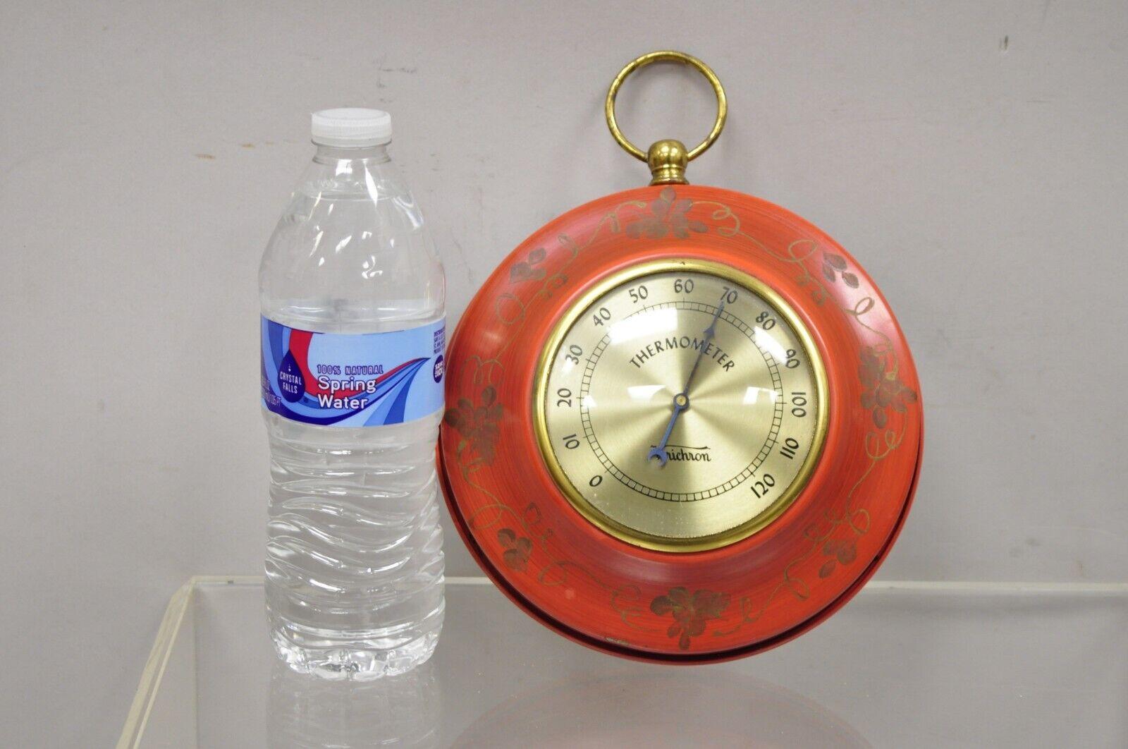 Vintage Verichron Red Tole Metal Barometer Hygrometer Thermometer, 3 Pc Set 2