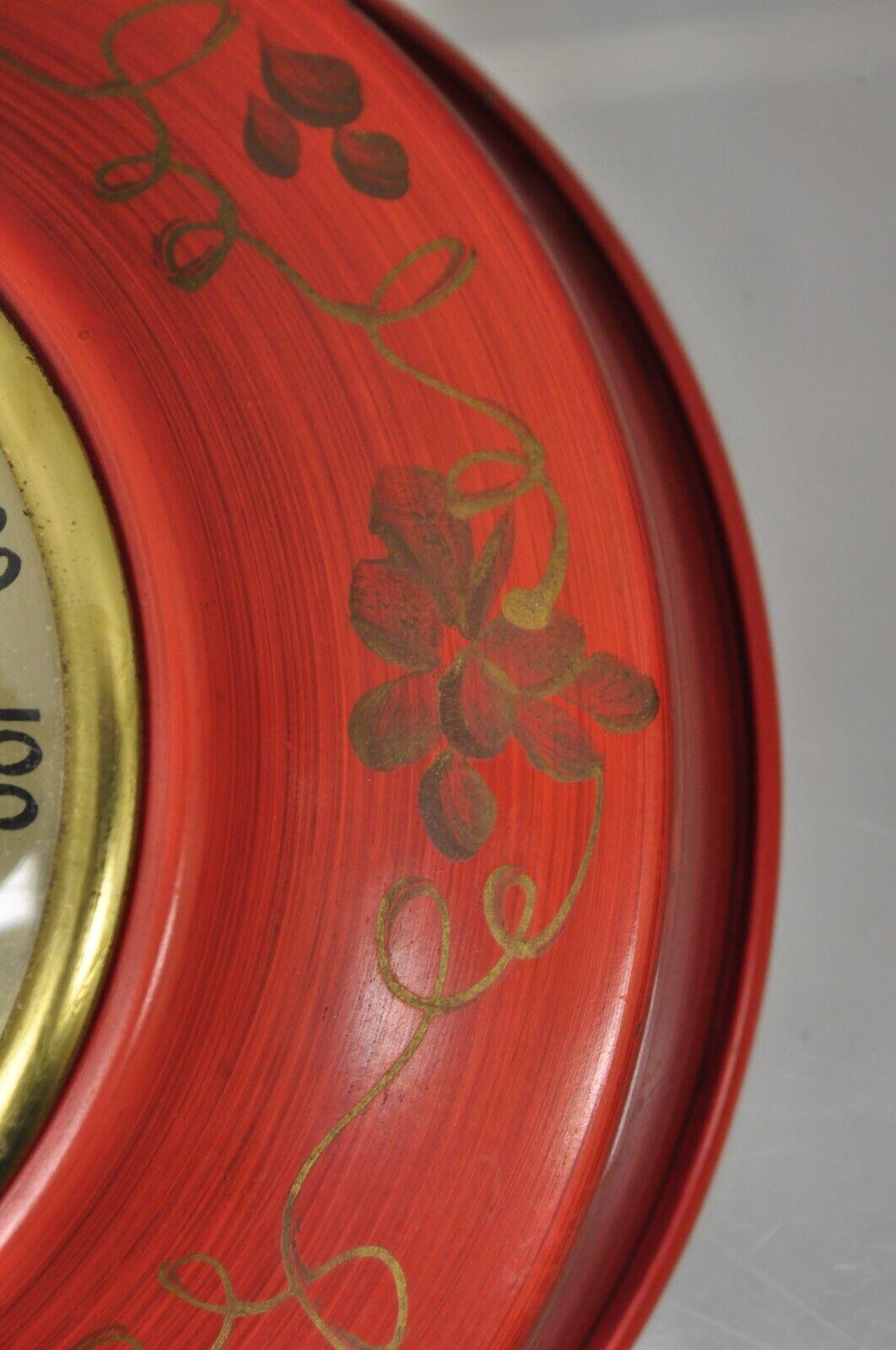 20th Century Vintage Verichron Red Tole Metal Barometer Hygrometer Thermometer, 3 Pc Set