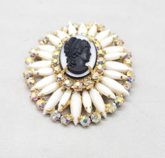 Vintage Verified Delizza & Elster Rhinestone Cameo Brooch / Pendant