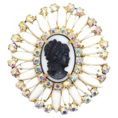 Vintage Verified Delizza & Elster Rhinestone Cameo Brooch / Pendant