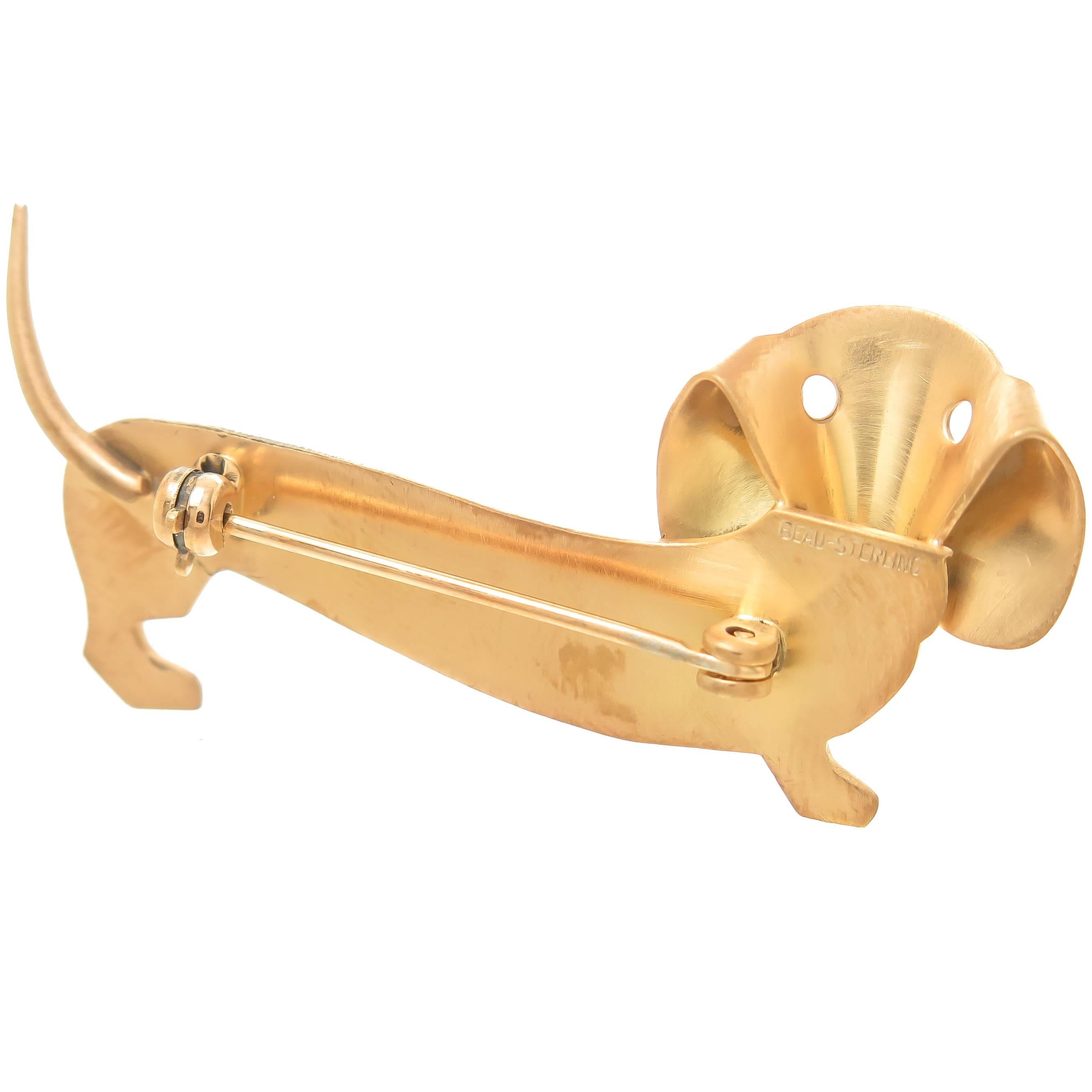 Vintage Vermeil Dachshund Dog Brooch In Excellent Condition In Chicago, IL