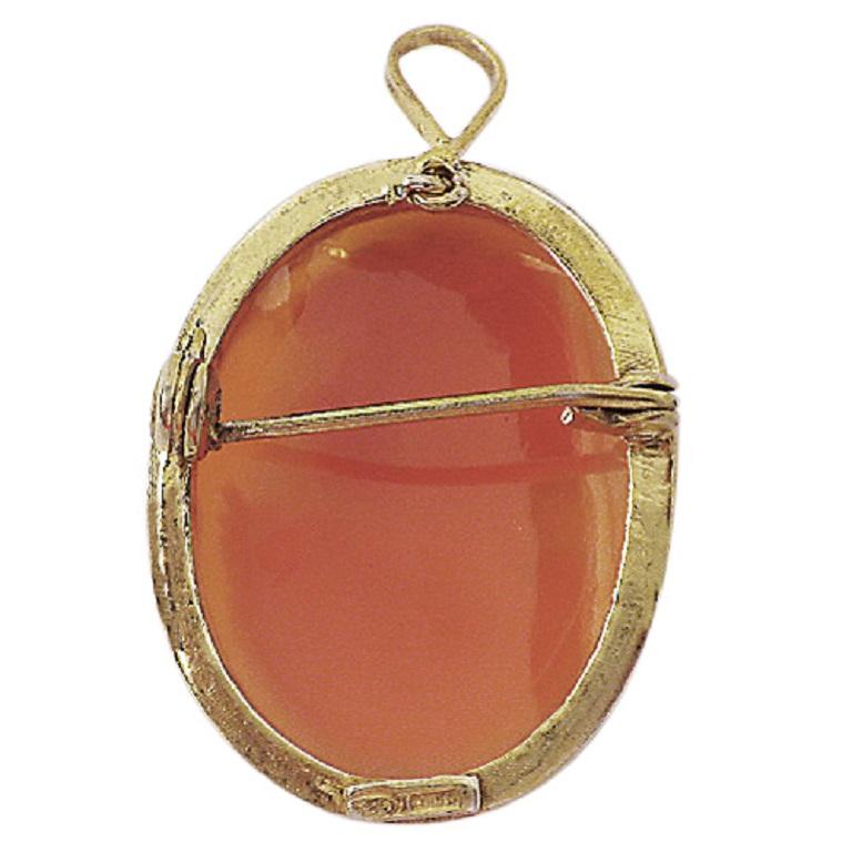 Neoclassical Vintage Vermeil Shell Woman's Cameo Brooch or Pendant For Sale
