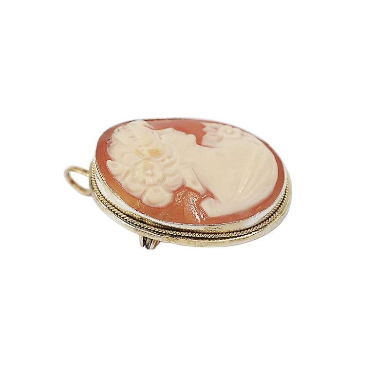 Women's Vintage Vermeil Shell Woman's Cameo Brooch or Pendant For Sale