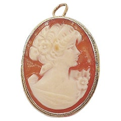 Antique Vermeil Shell Woman's Cameo Brooch or Pendant
