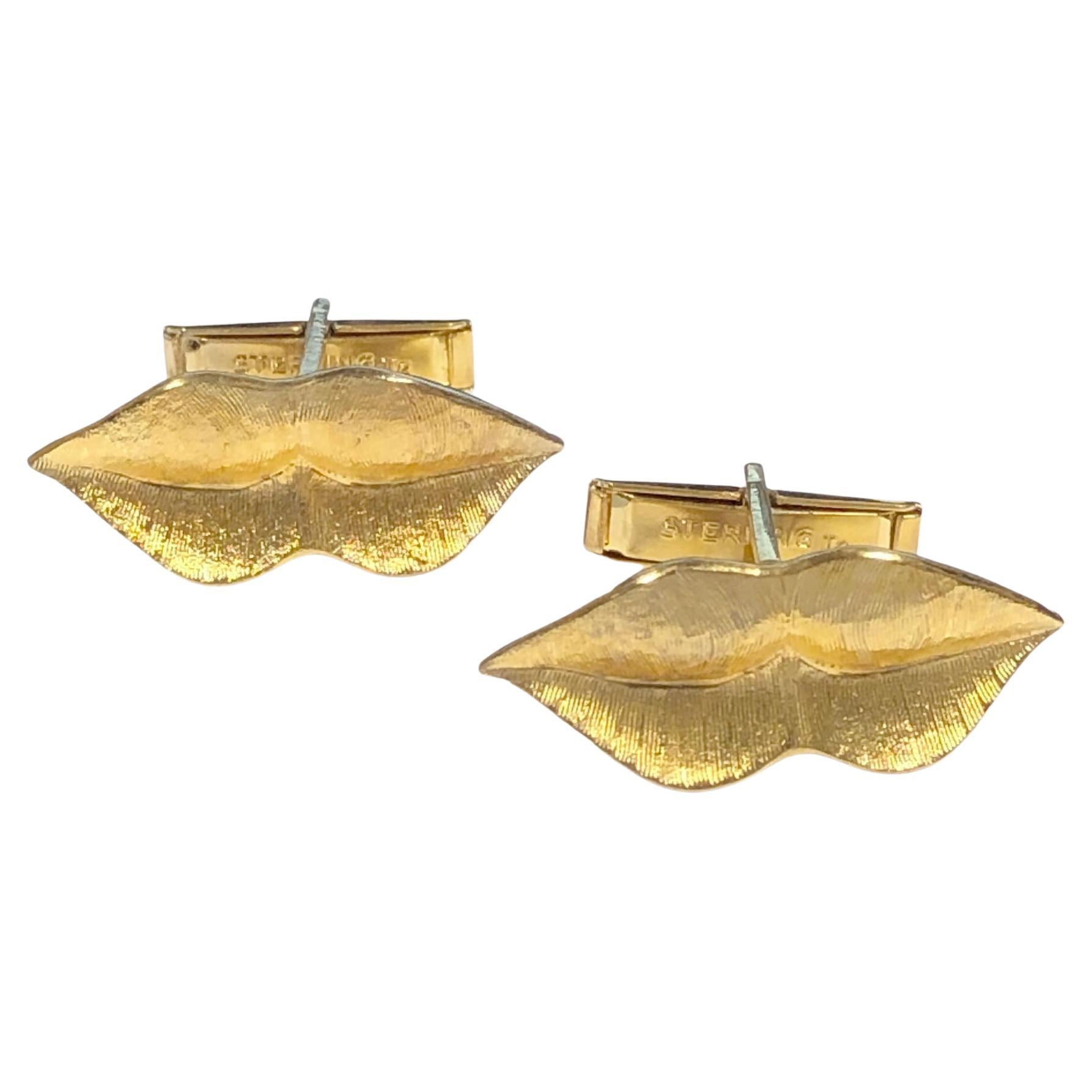 Vintage Vermeil Sterling "LIPS" Cufflinks For Sale