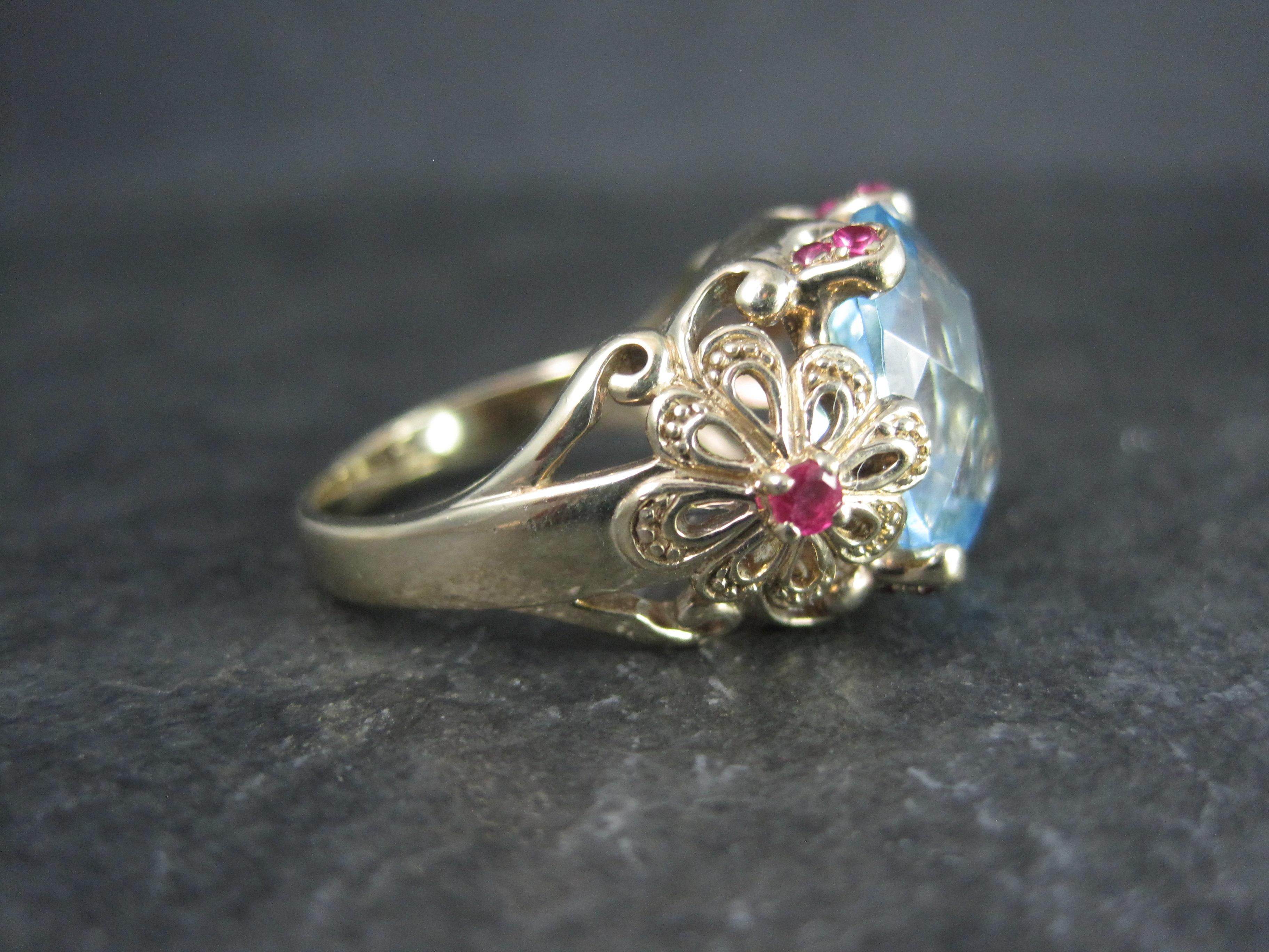 Mixed Cut Vintage Vermeil Sterling Topaz Ruby Flower Ring Size 8 For Sale