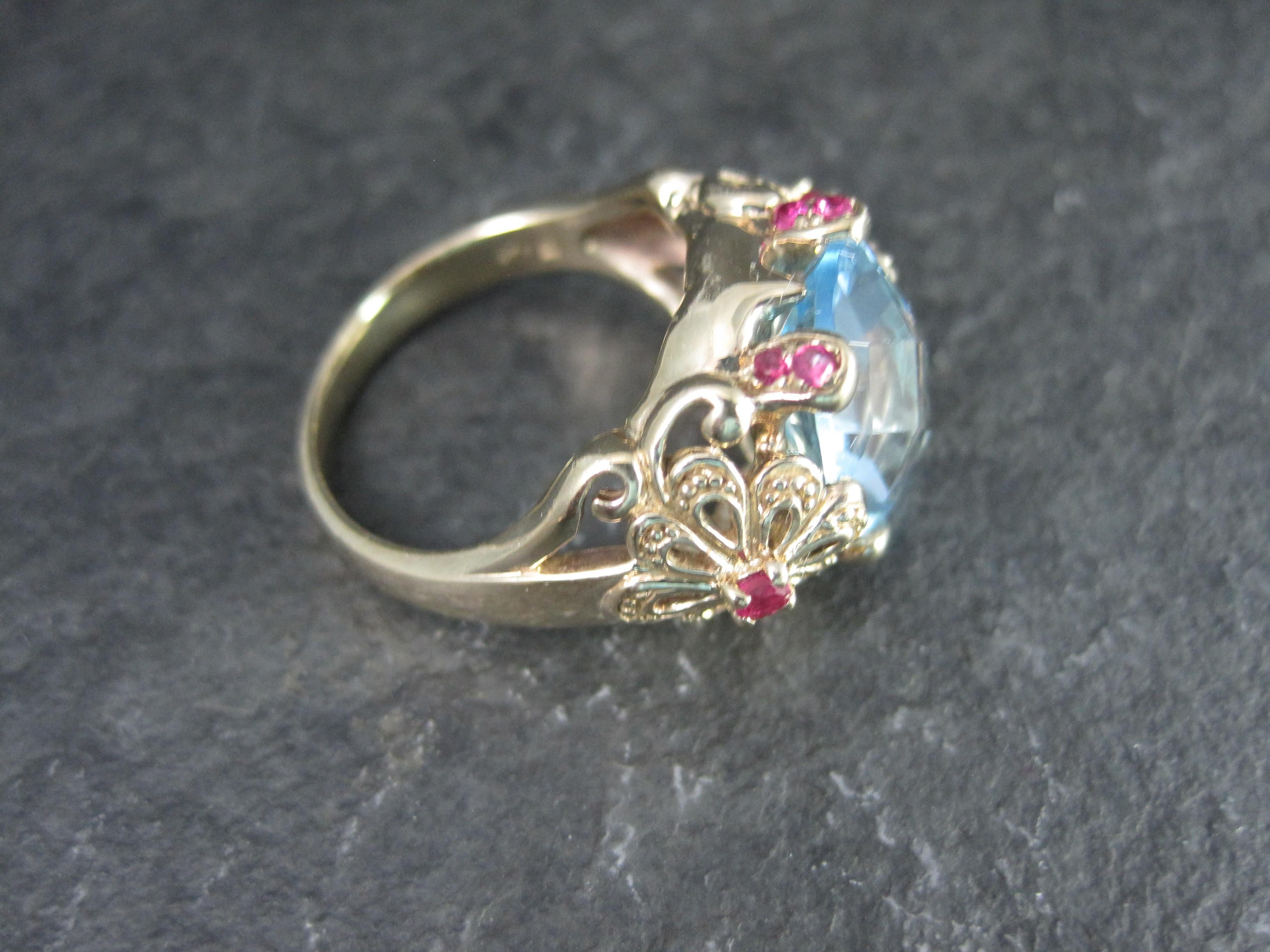 Vintage Vermeil Sterling Topaz Ruby Flower Ring Size 8 In Excellent Condition For Sale In Webster, SD