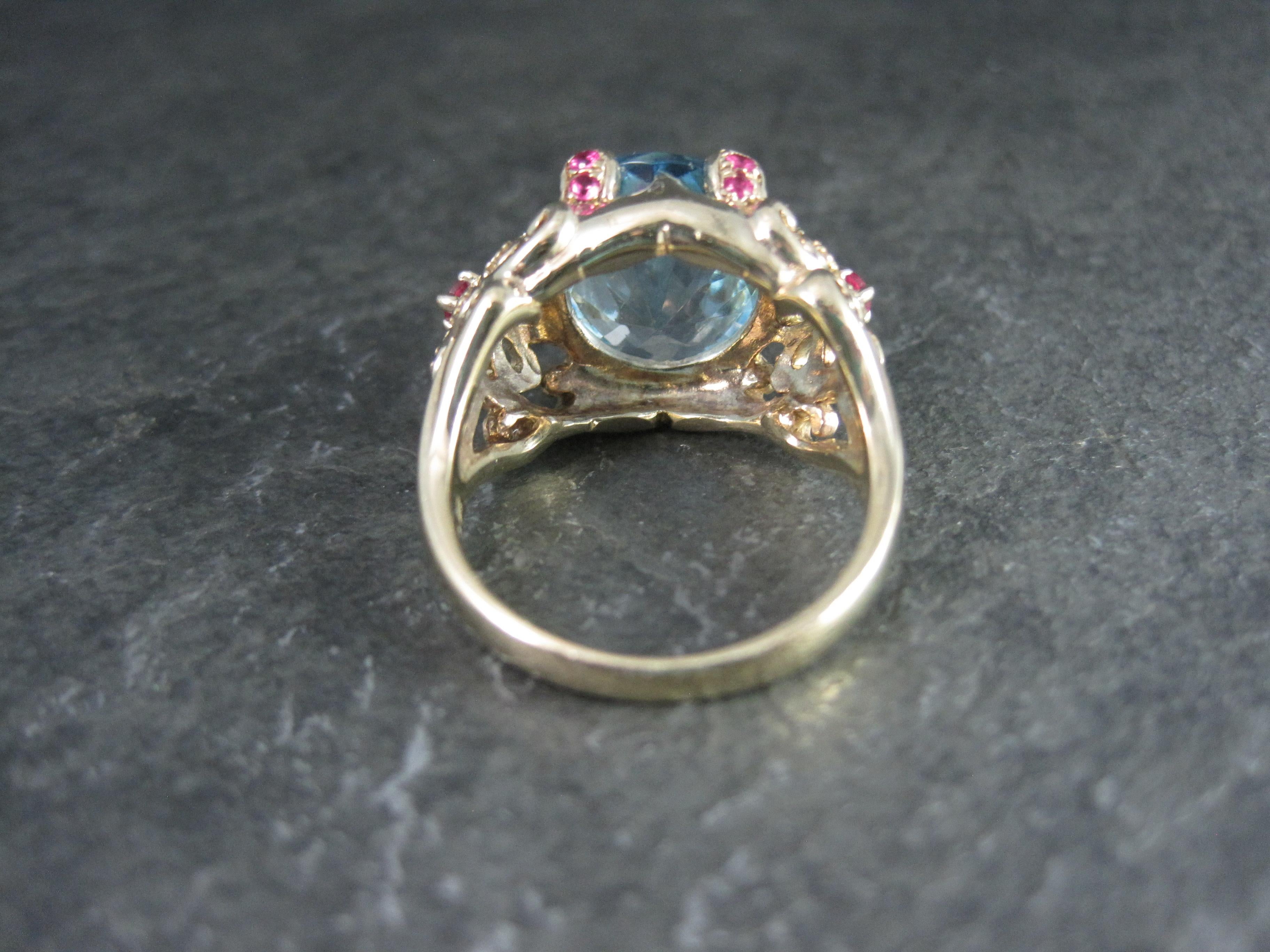 Women's Vintage Vermeil Sterling Topaz Ruby Flower Ring Size 8 For Sale