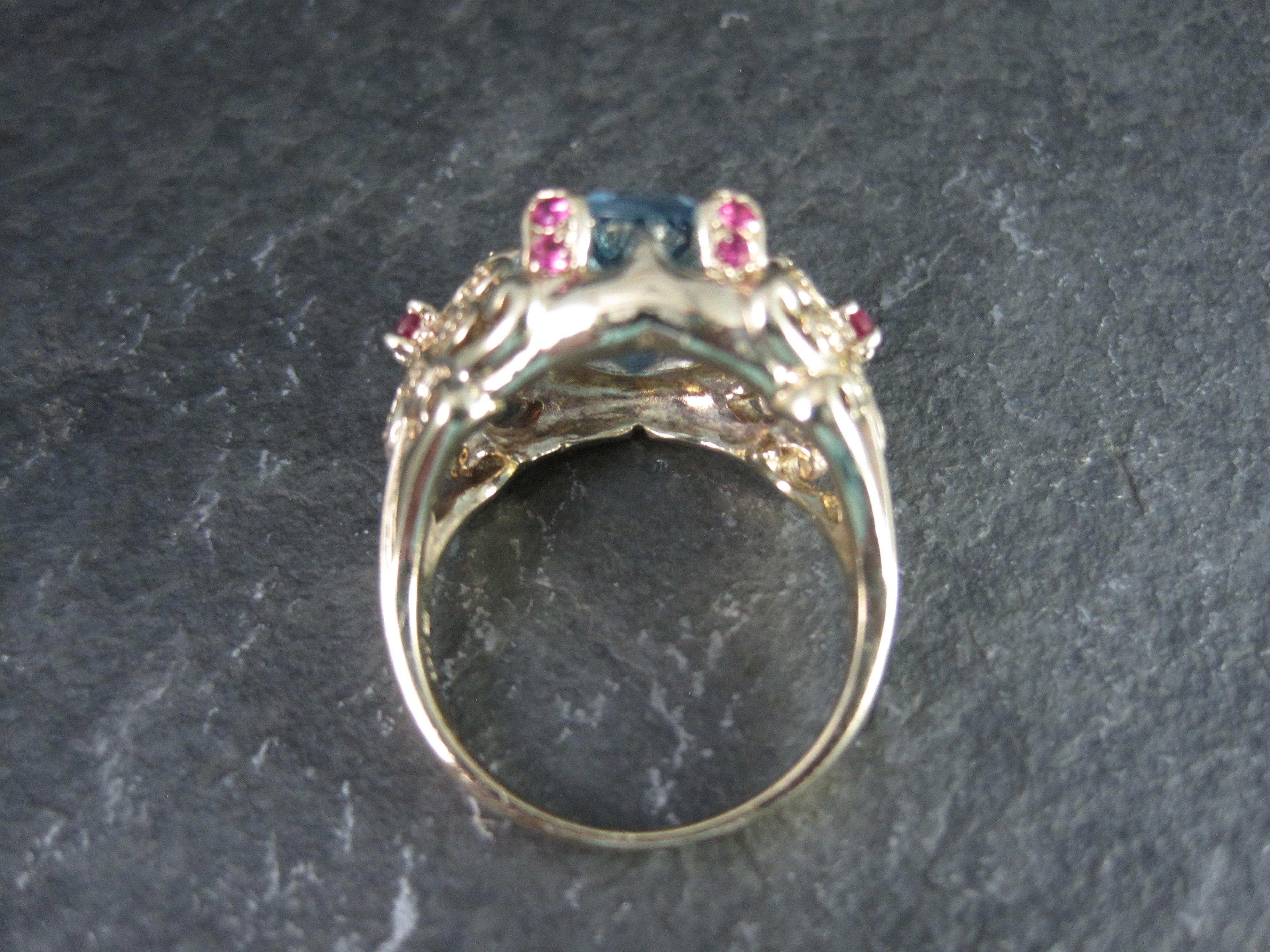 Vintage Vermeil Sterling Topaz Ruby Flower Ring Size 8 For Sale 1