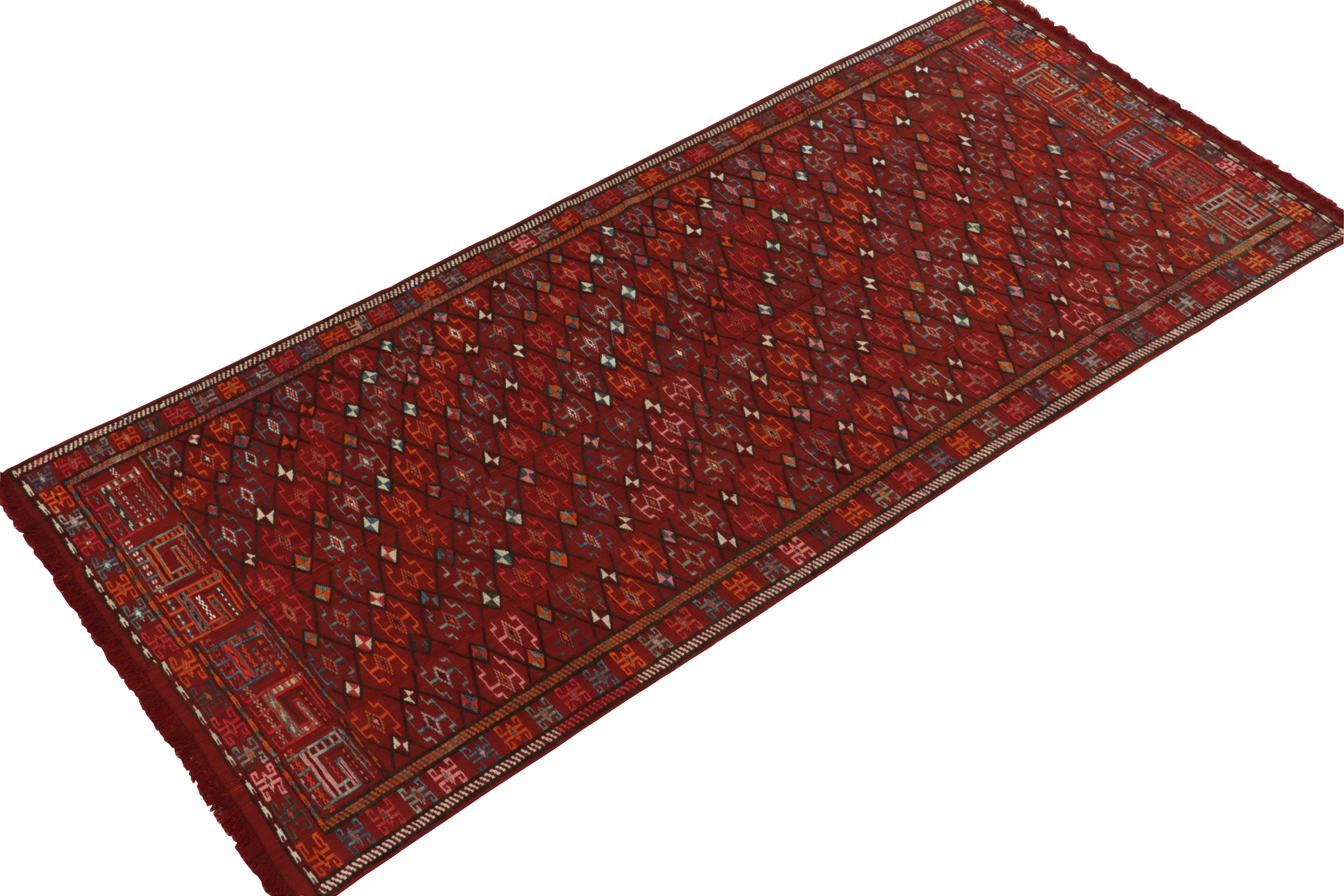 Hand-Woven Vintage Verneh Persian Kilim in Red with Beige-Brown Geometric by Rug & Kilim