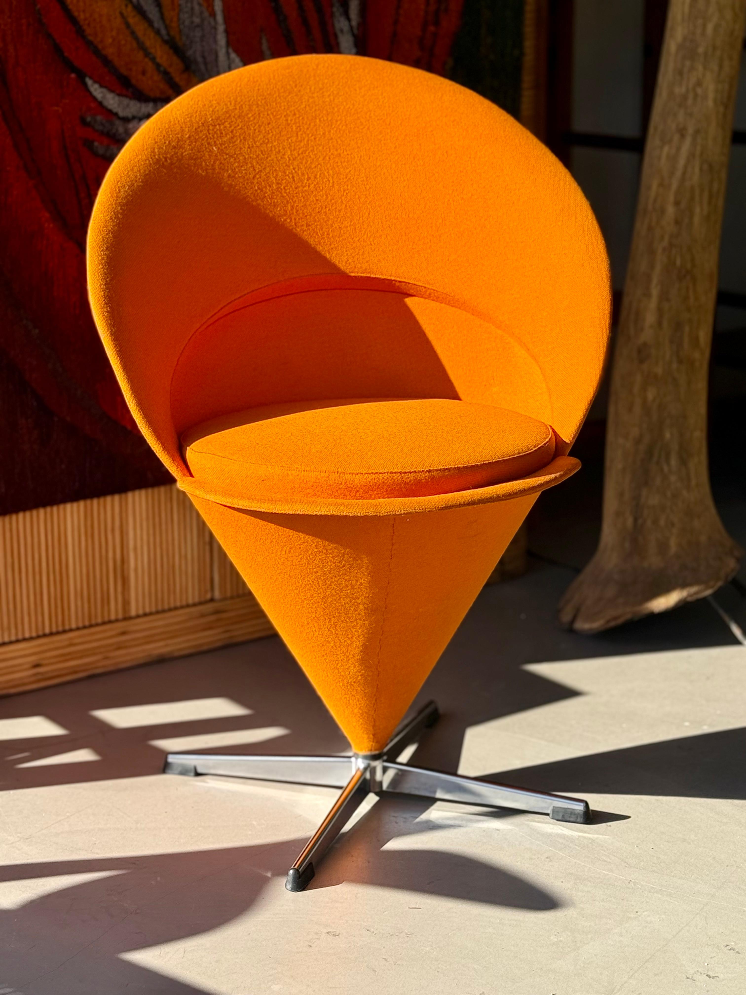 Mid-Century Modern Vintage Verner Panton Cone Chair in Original Orange Upholstery For Sale