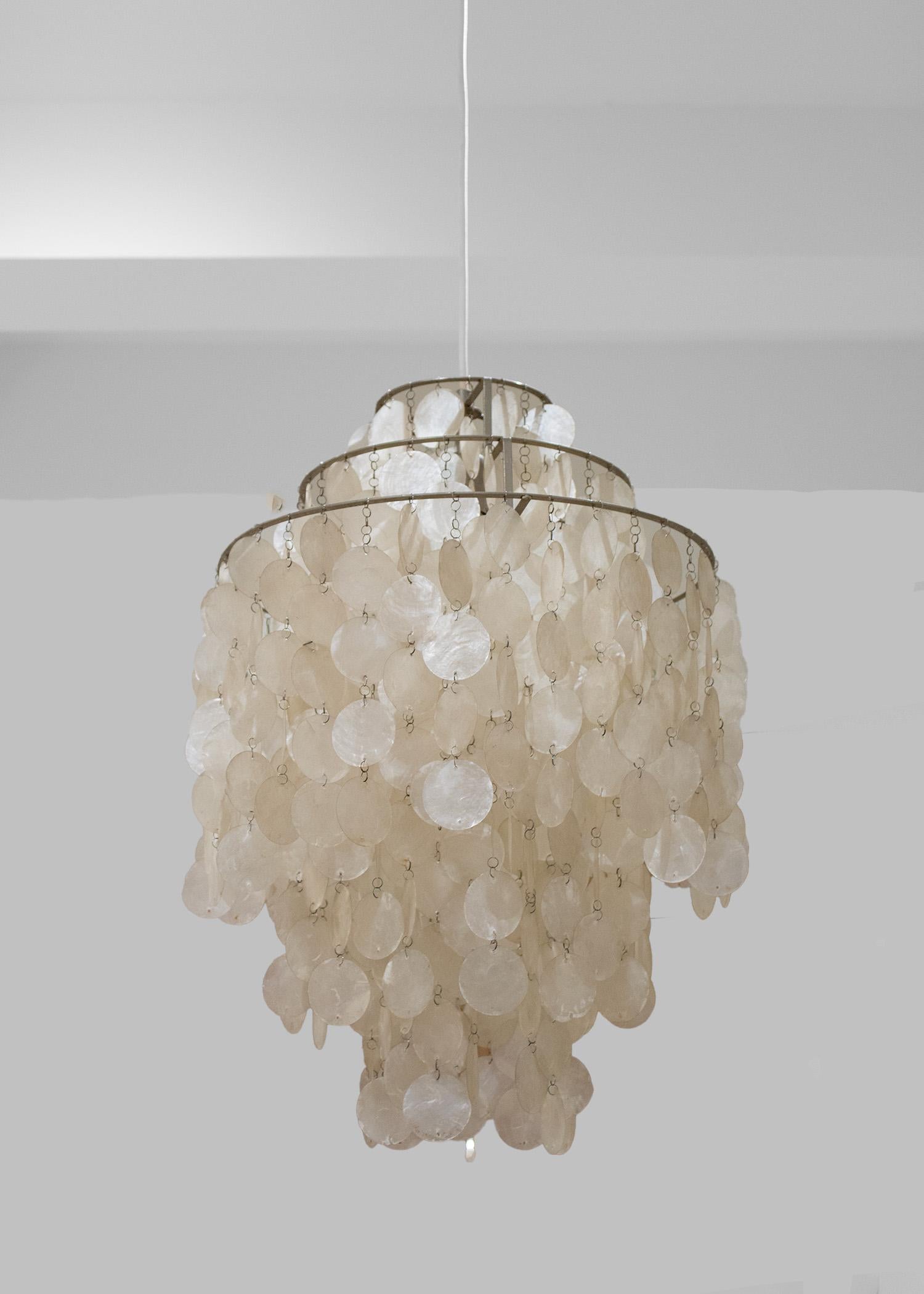 Vintage Verner Panton Mother of Pearl Fun 1DM Chandelier In Good Condition For Sale In New York, NY