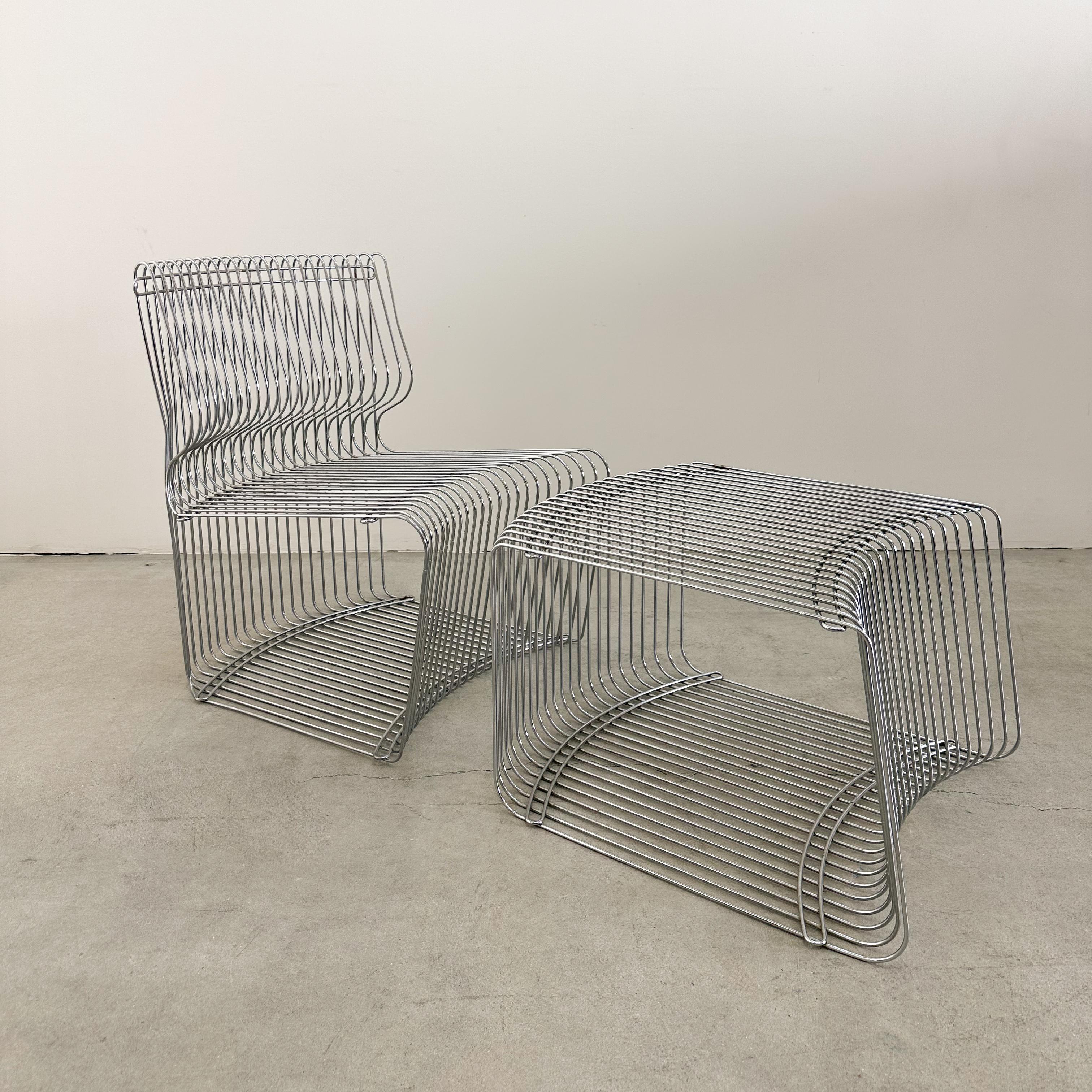 Mid-Century Modern Vintage Verner Panton Pantonova Lounge Chair & Ottoman 1970s MCM Stainless Steel For Sale