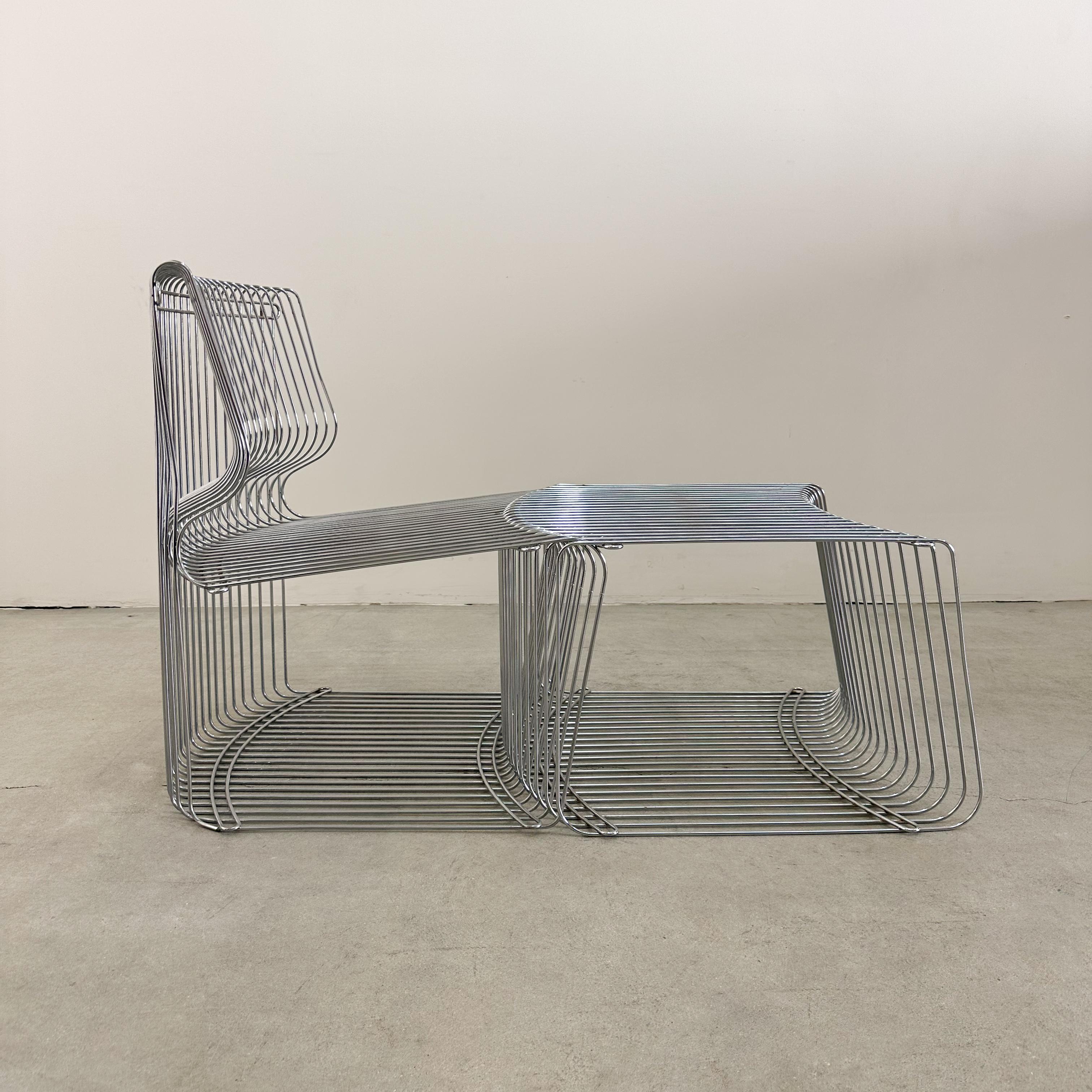 Polished Vintage Verner Panton Pantonova Lounge Chair & Ottoman 1970s MCM Stainless Steel For Sale