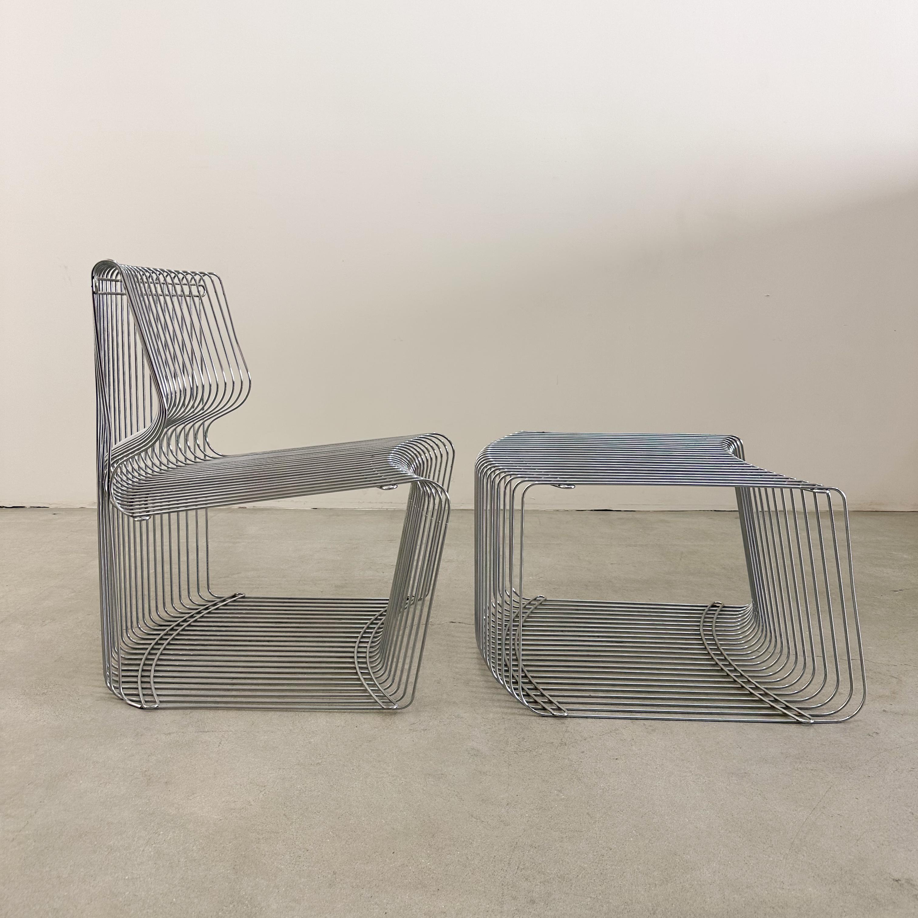Late 20th Century Vintage Verner Panton Pantonova Lounge Chair & Ottoman 1970s MCM Stainless Steel For Sale