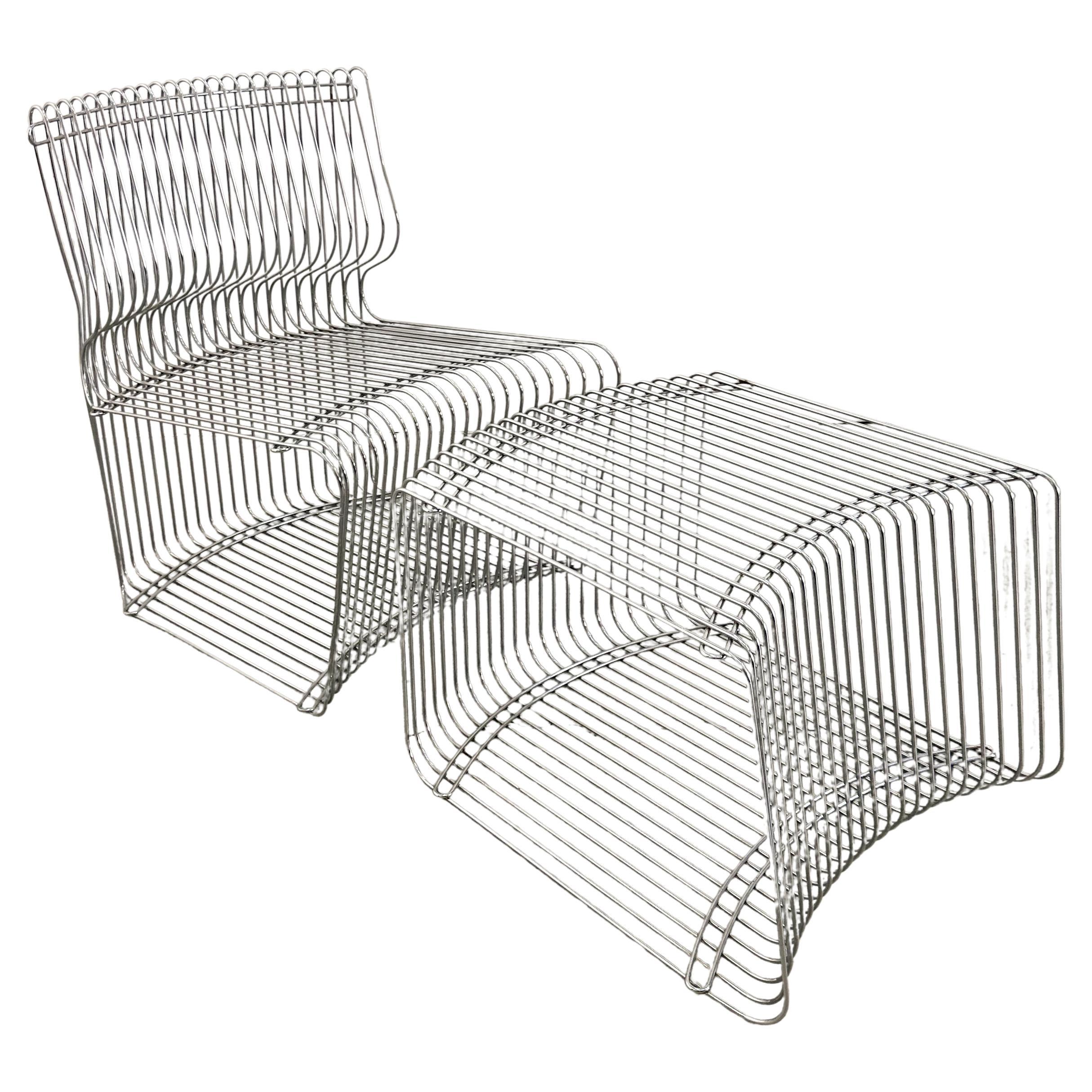 Vintage Verner Panton Pantonova Lounge Chair & Ottoman 1970s MCM Stainless Steel For Sale