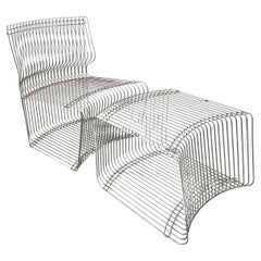 Vintage Verner Panton Pantonova Lounge Chair & Ottoman 1970s MCM Stainless Steel