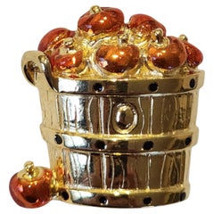 Vintage VERO “Apple Harvest” Gold-Tone Enamel Brooch Italian Designer Figural