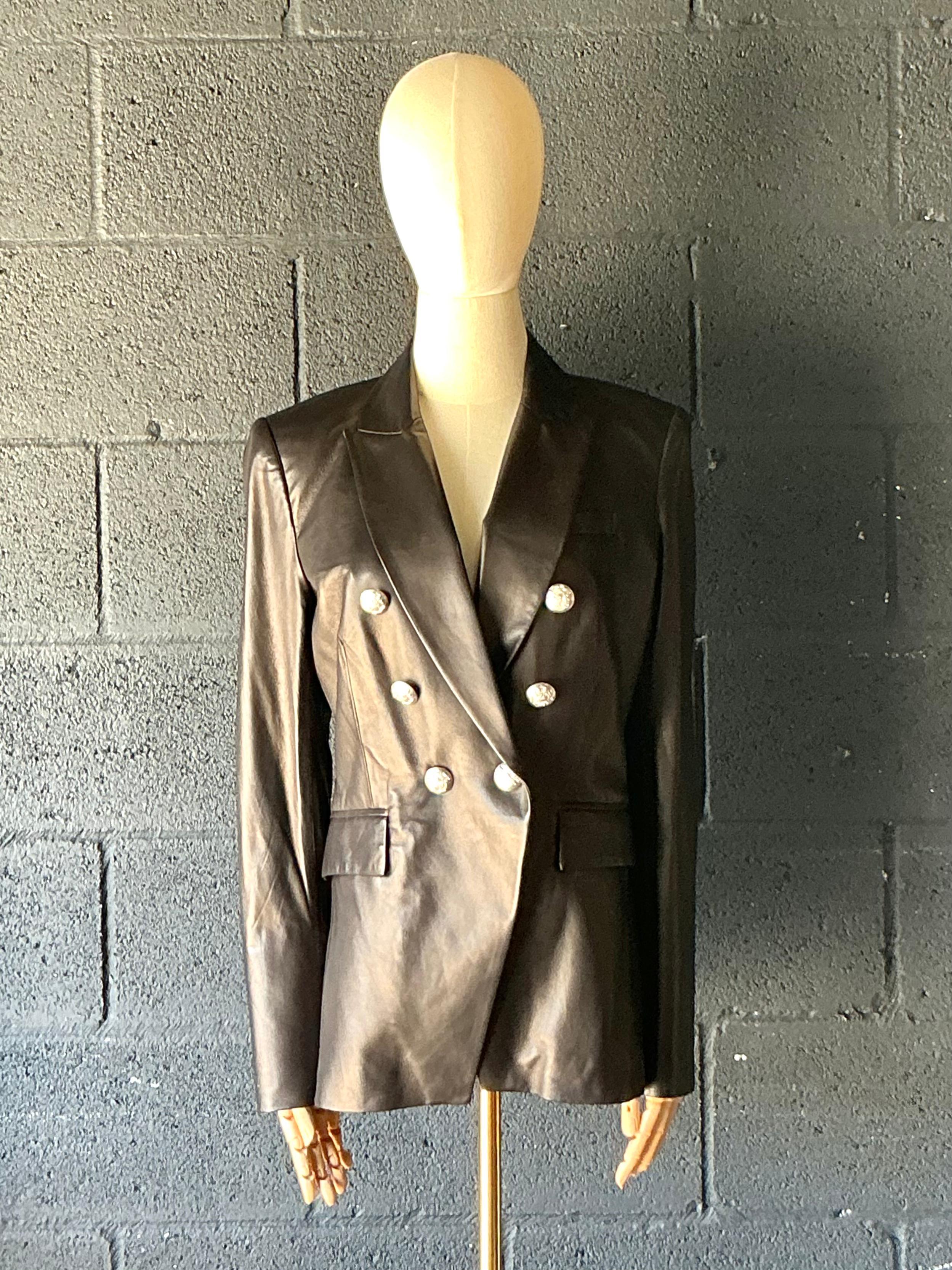 Femenino o masculino Chaqueta de piel negra vintage Veronica Beard en venta